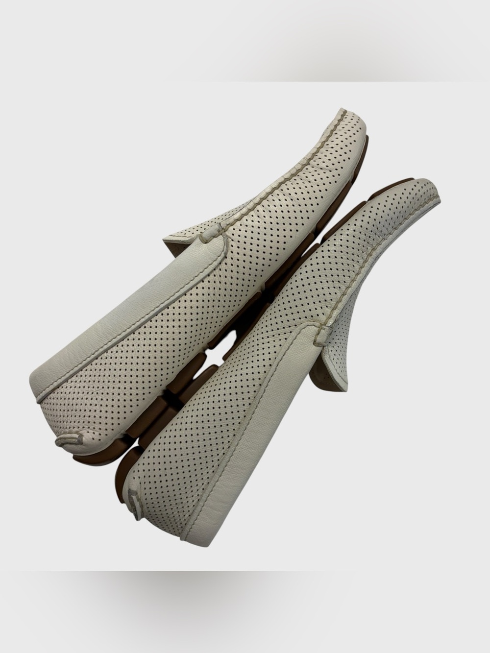 PRADA White Perforated Leather Driving Moccasins Prada Size 7 US Men’s Size 8 - Picture 6 of 13